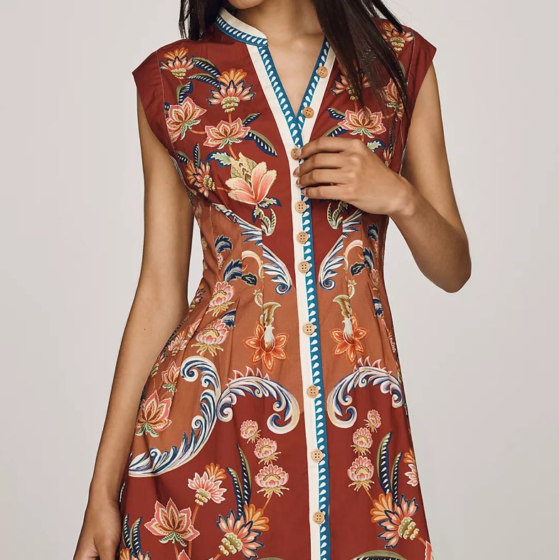 Farm Rio Terracotta Floral Button-Front Mini Dress