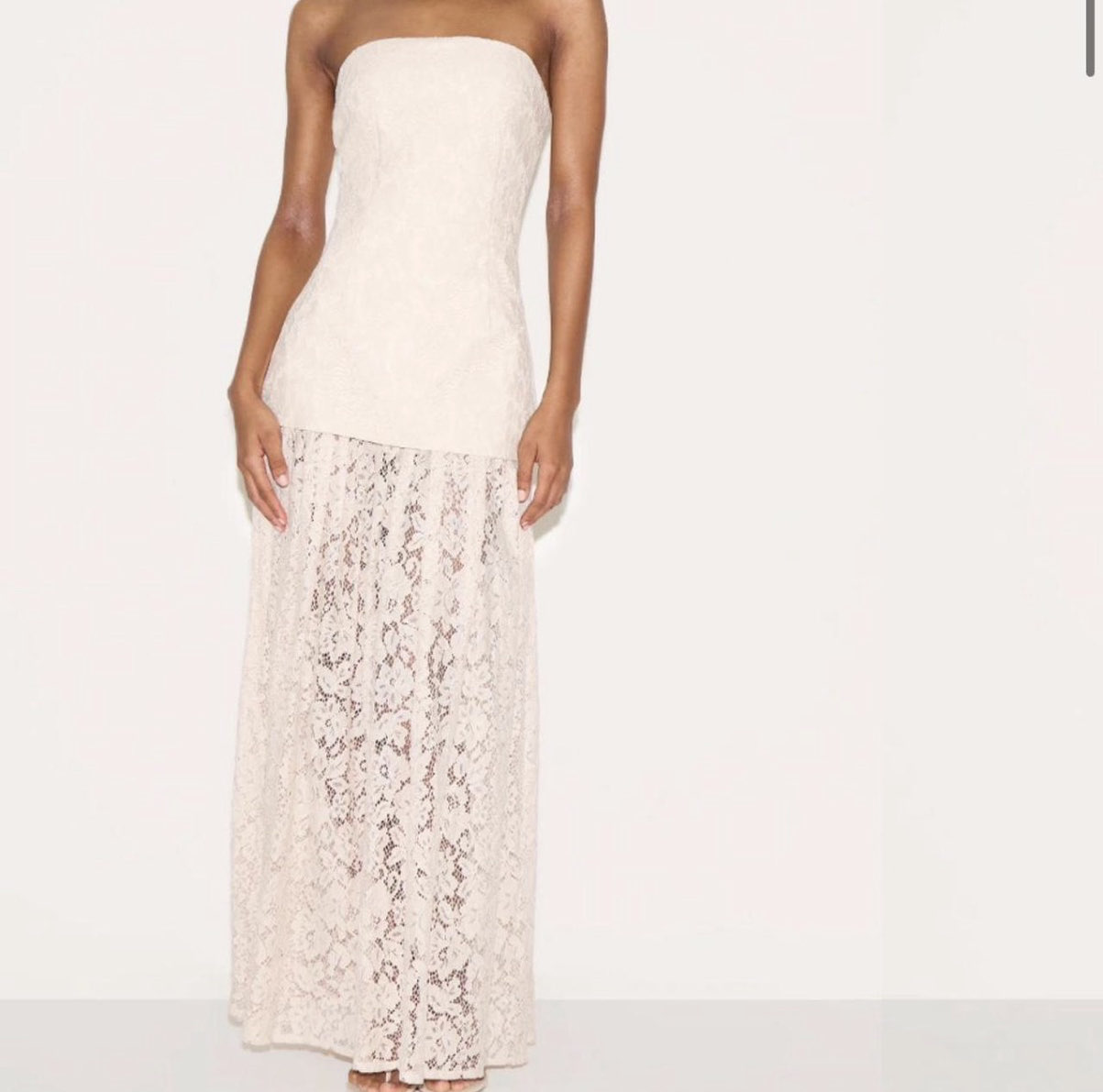 PrettyLittleThing CREAM LACE SHEER SKIRT PANEL BANDEAU MIDAXI DRESS