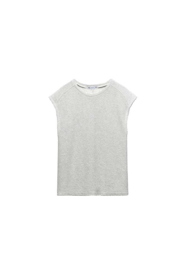 Zara Heather Metallic Thread Knit Cap-Sleeve Top