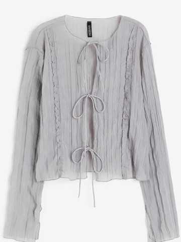 H&M Light Grey Tie-Front Crinkle Blouse