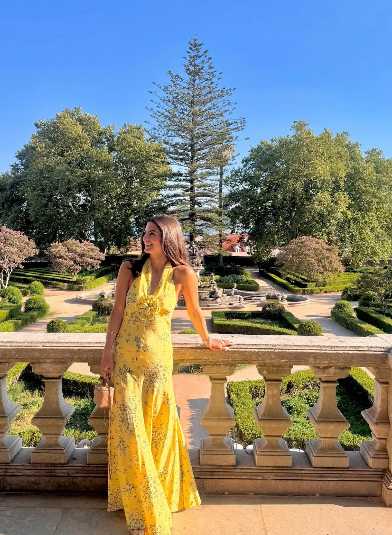 Yellow Floral Halter Maxi Dress with Appliqué