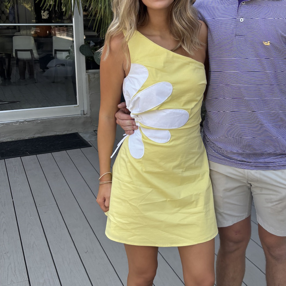 Yellow Daisy Cutout One-Shoulder Mini Dress