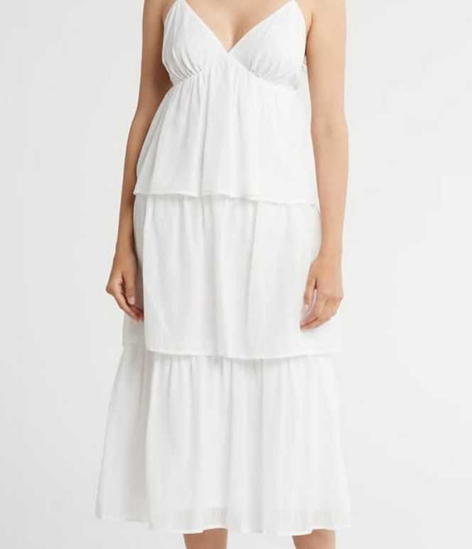 White Tiered Midi Dress