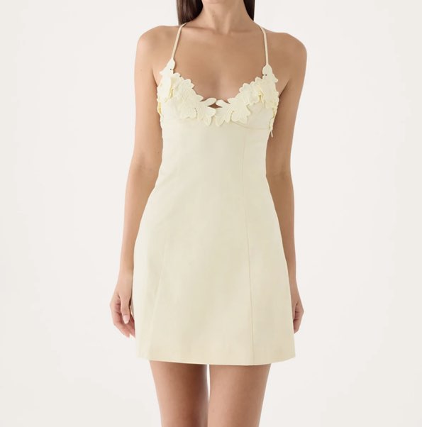 peppermayo embroidered floral, yellow mini dress