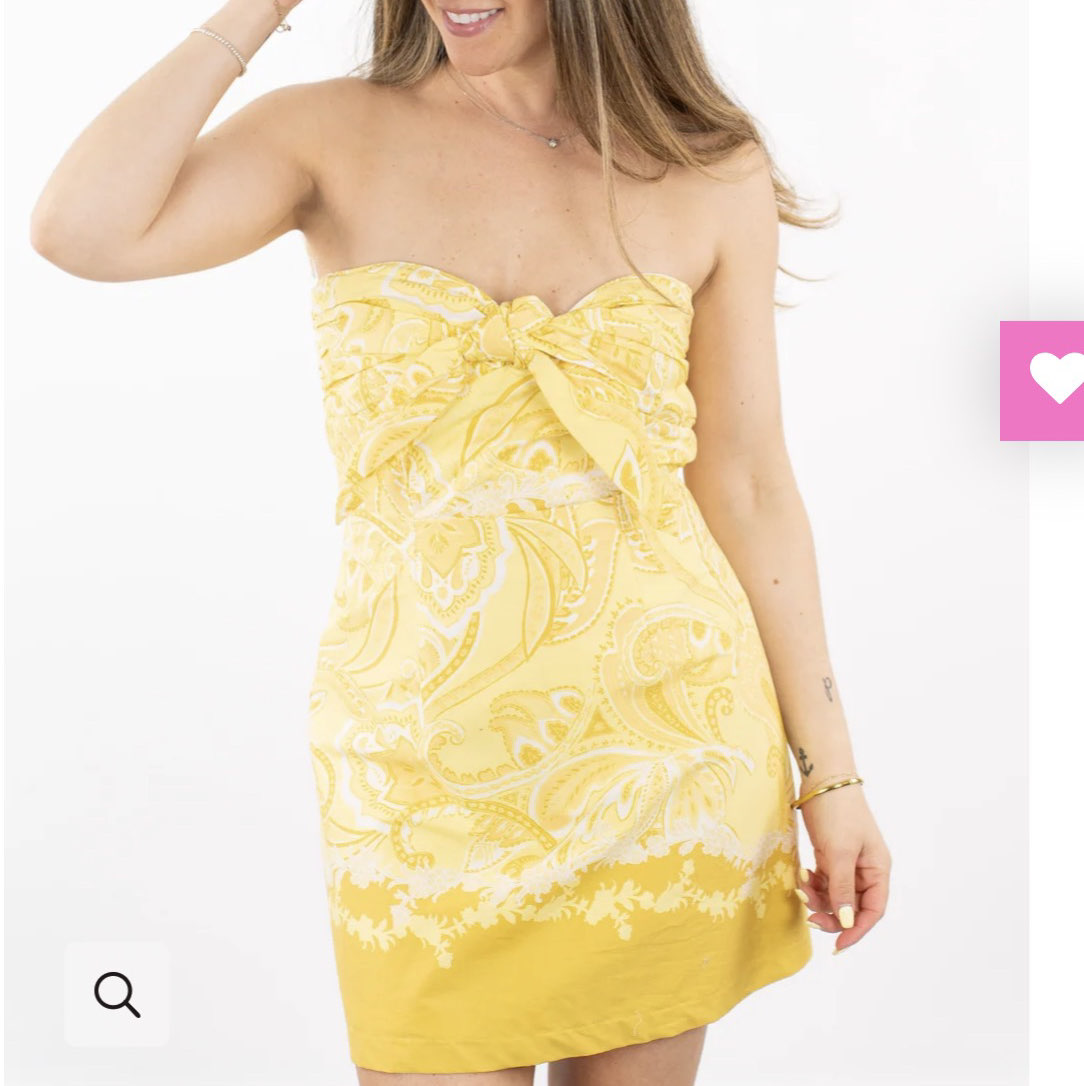 Yellow Paisley Tie-Front Strapless Mini Dress