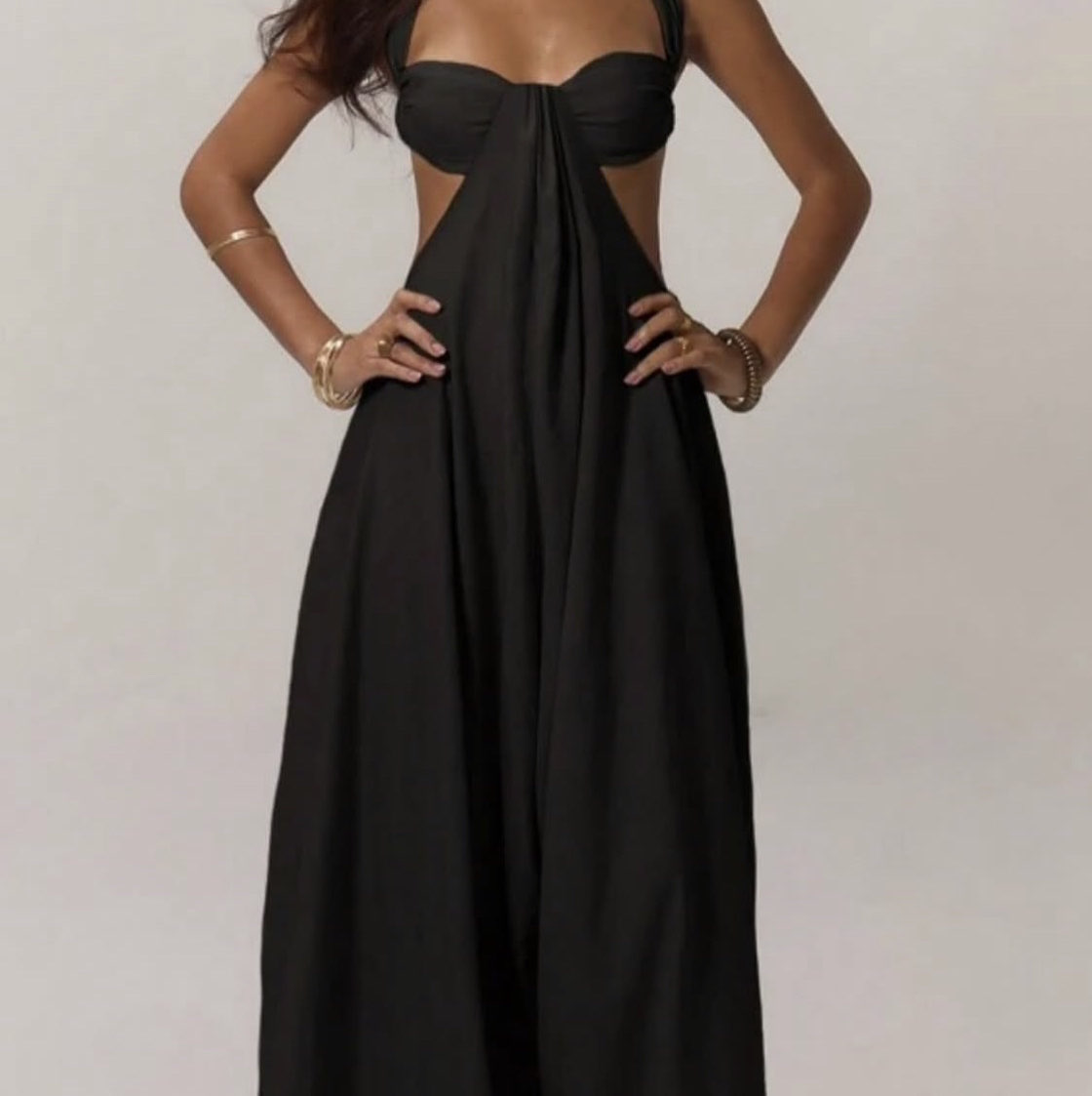 N/A Black Halter Cutout Maxi Dress