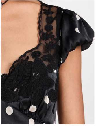 Black Polka Dot Lace Trim Maxi Dress