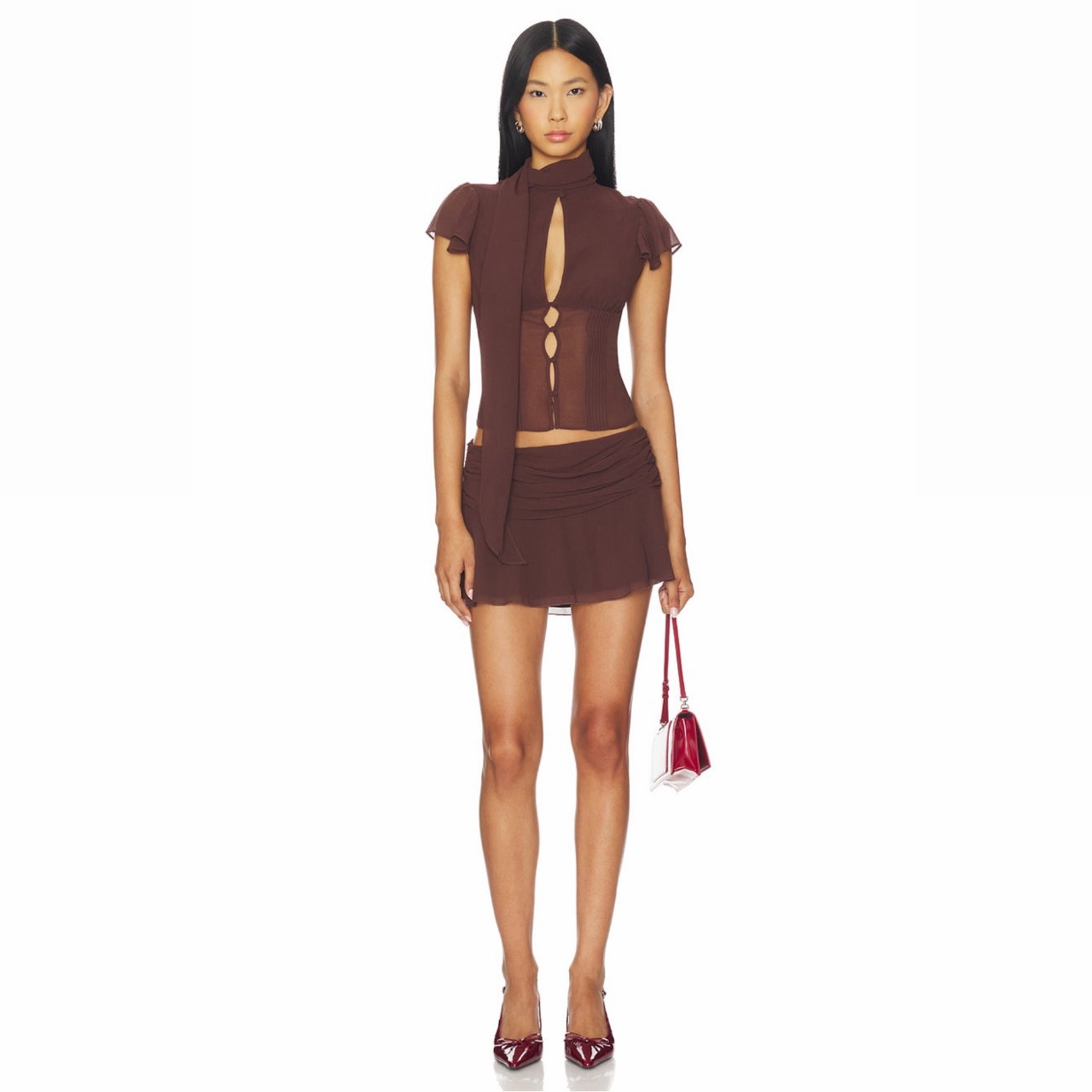 GUIZIO Ara Top and Eda Mini Skirt in Espresso Brown both size XS