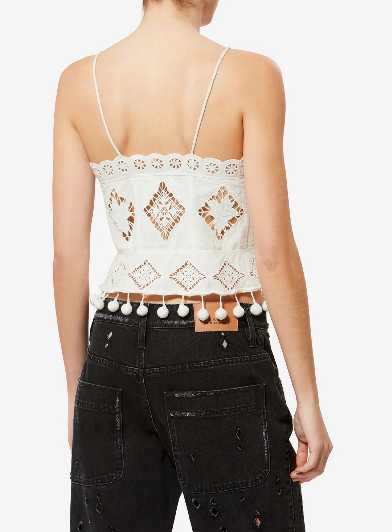 White Embroidered Pom-Pom Crop Top