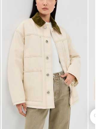 Cream Canvas Workwear Jacket with Corduroy Collar