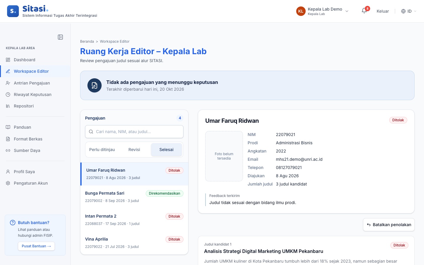 Rincian pengajuan yang ditolak