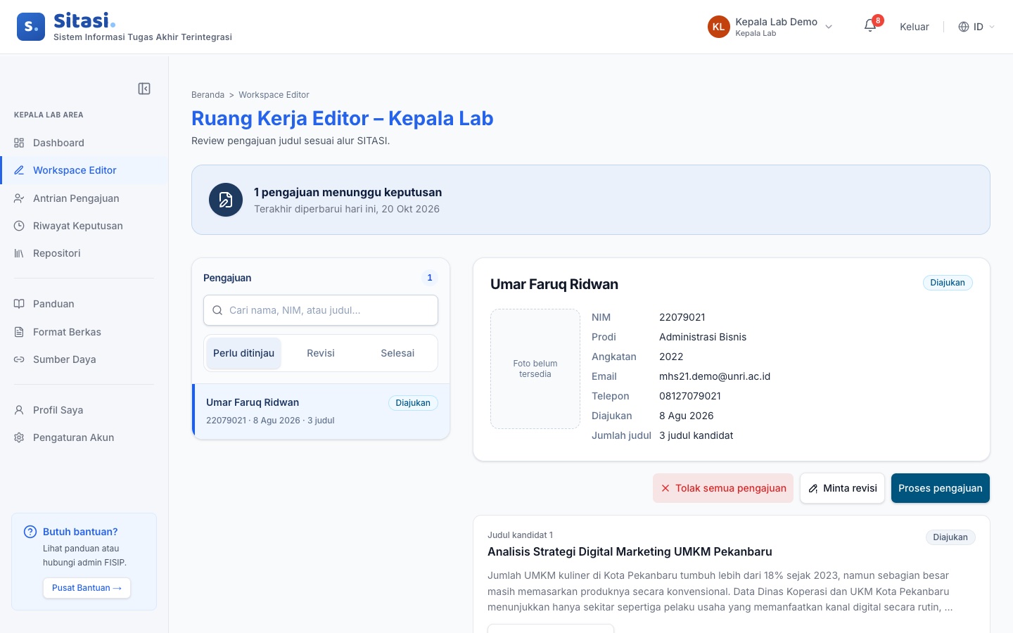 Rincian pengajuan yang perlu ditinjau