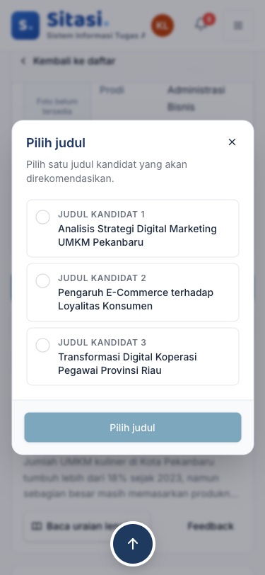 Jendela Pilih judul pada layar ponsel