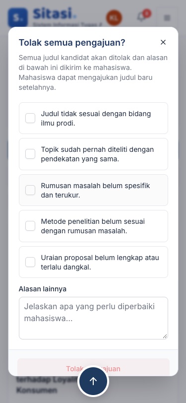Jendela Tolak pada layar ponsel