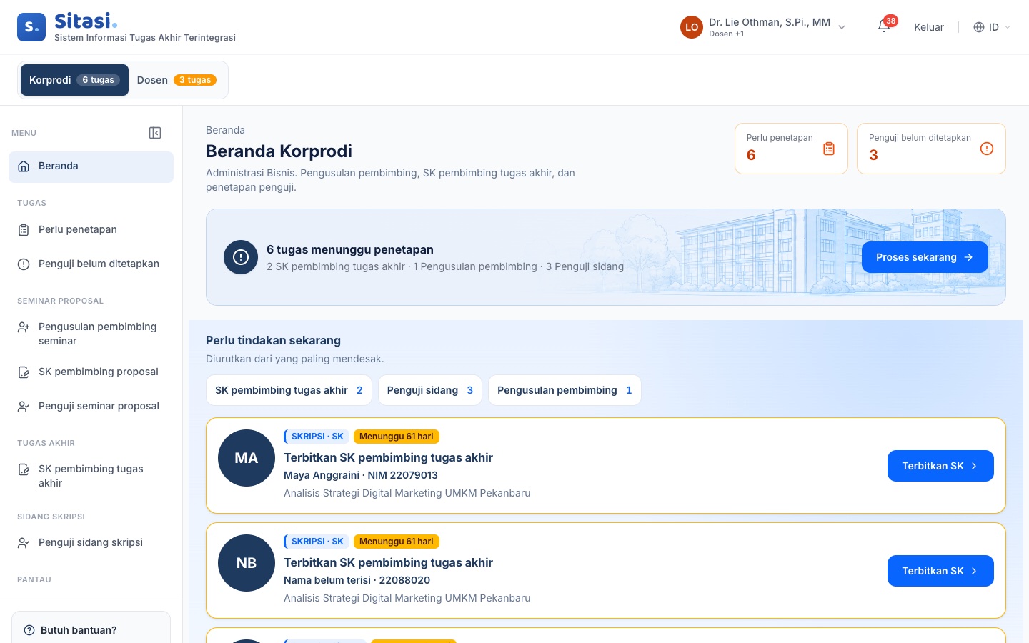 Beranda korprodi dengan tombol Beralih peran