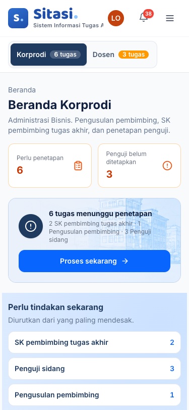 Beranda Korprodi pada layar ponsel