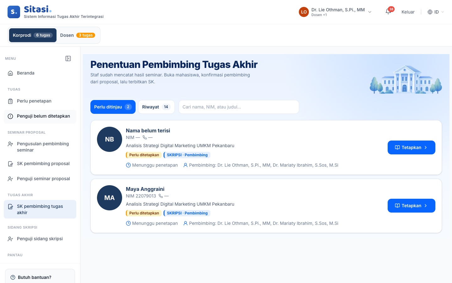 Daftar Penentuan Pembimbing Tugas Akhir
