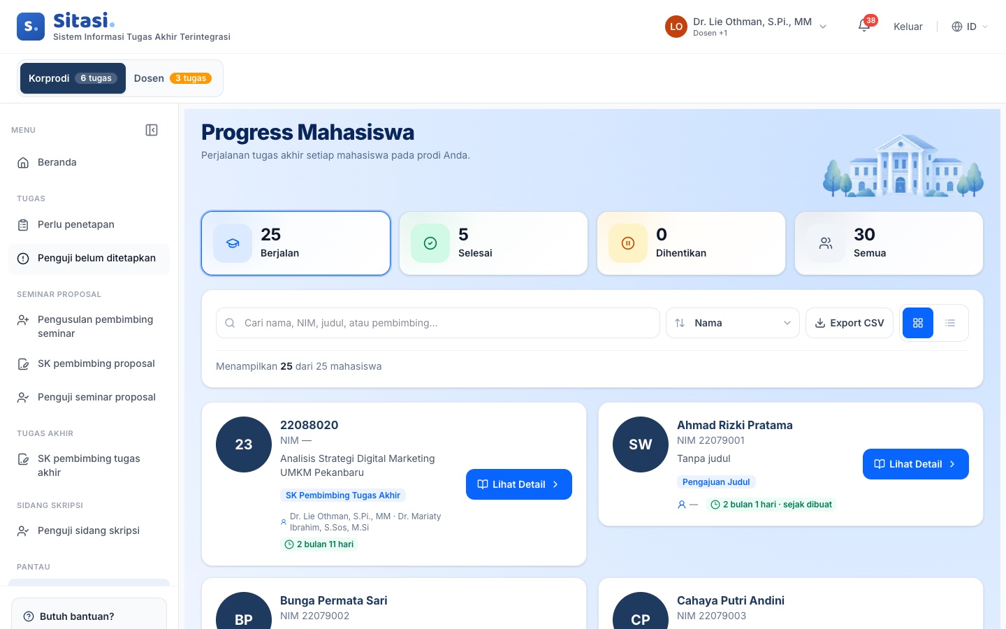 Daftar Progress Mahasiswa