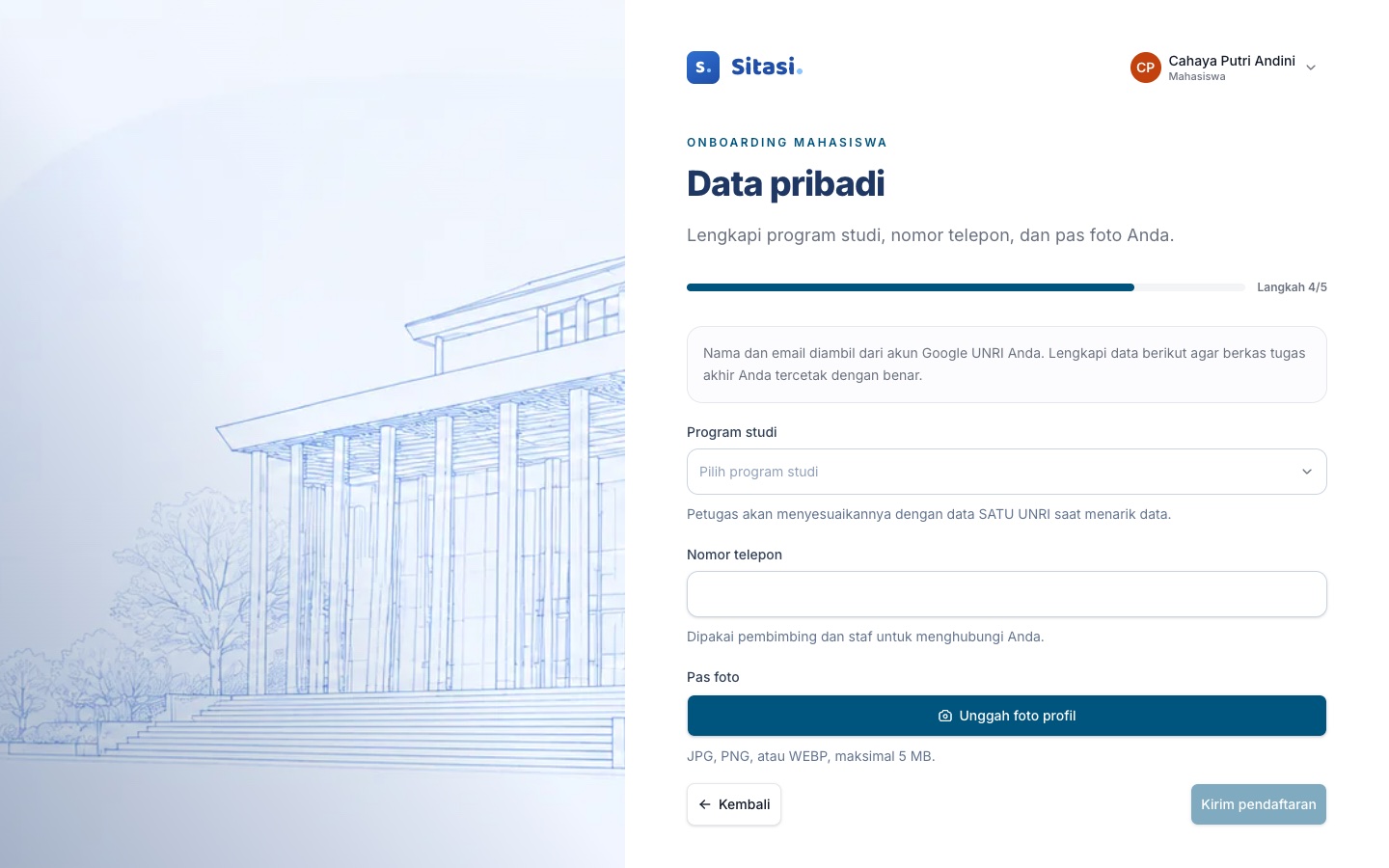 Langkah 4 onboarding: data pribadi