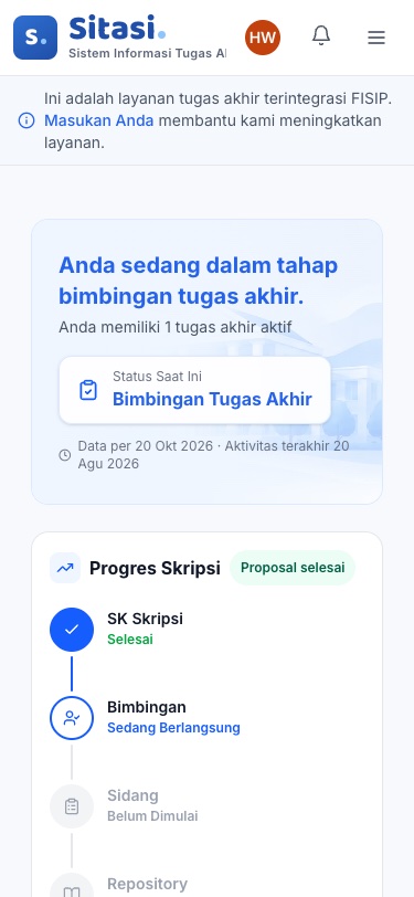 Beranda mahasiswa pada layar ponsel