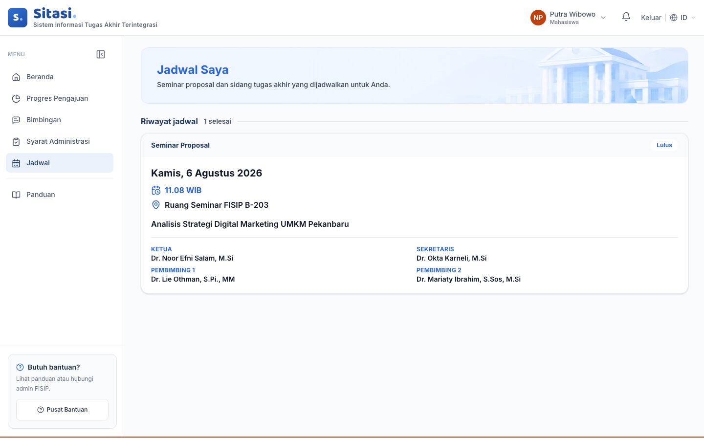 Jadwal Saya dengan riwayat ujian yang sudah selesai