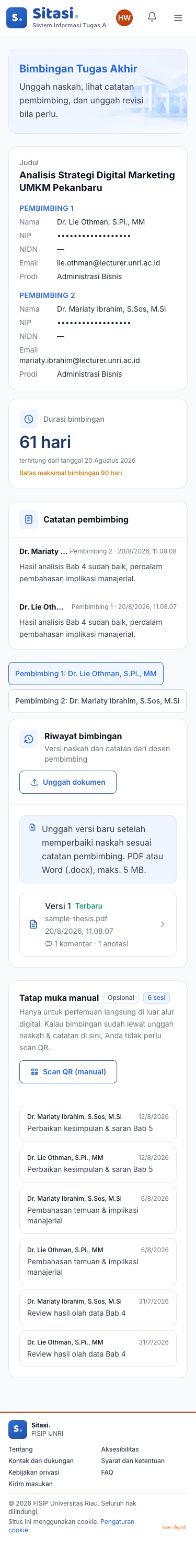 Halaman Bimbingan Tugas Akhir pada layar ponsel