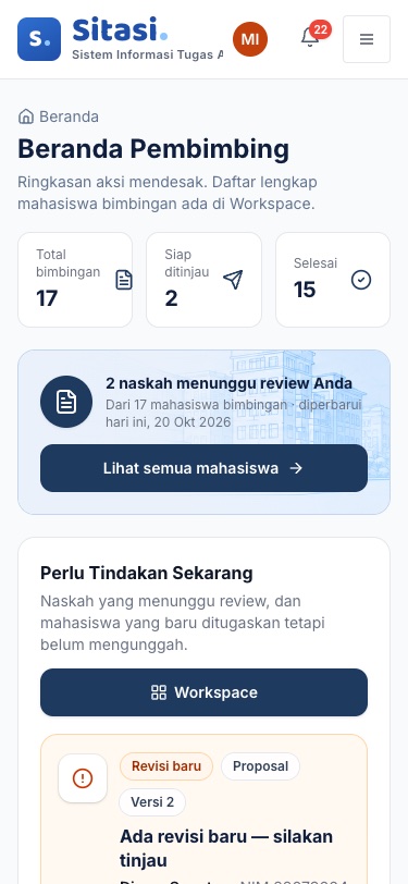 Beranda pembimbing pada layar ponsel