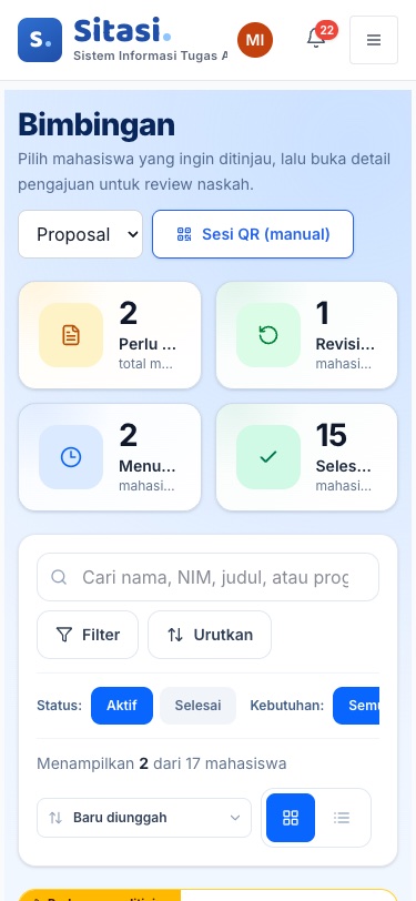 Halaman Bimbingan pada layar ponsel