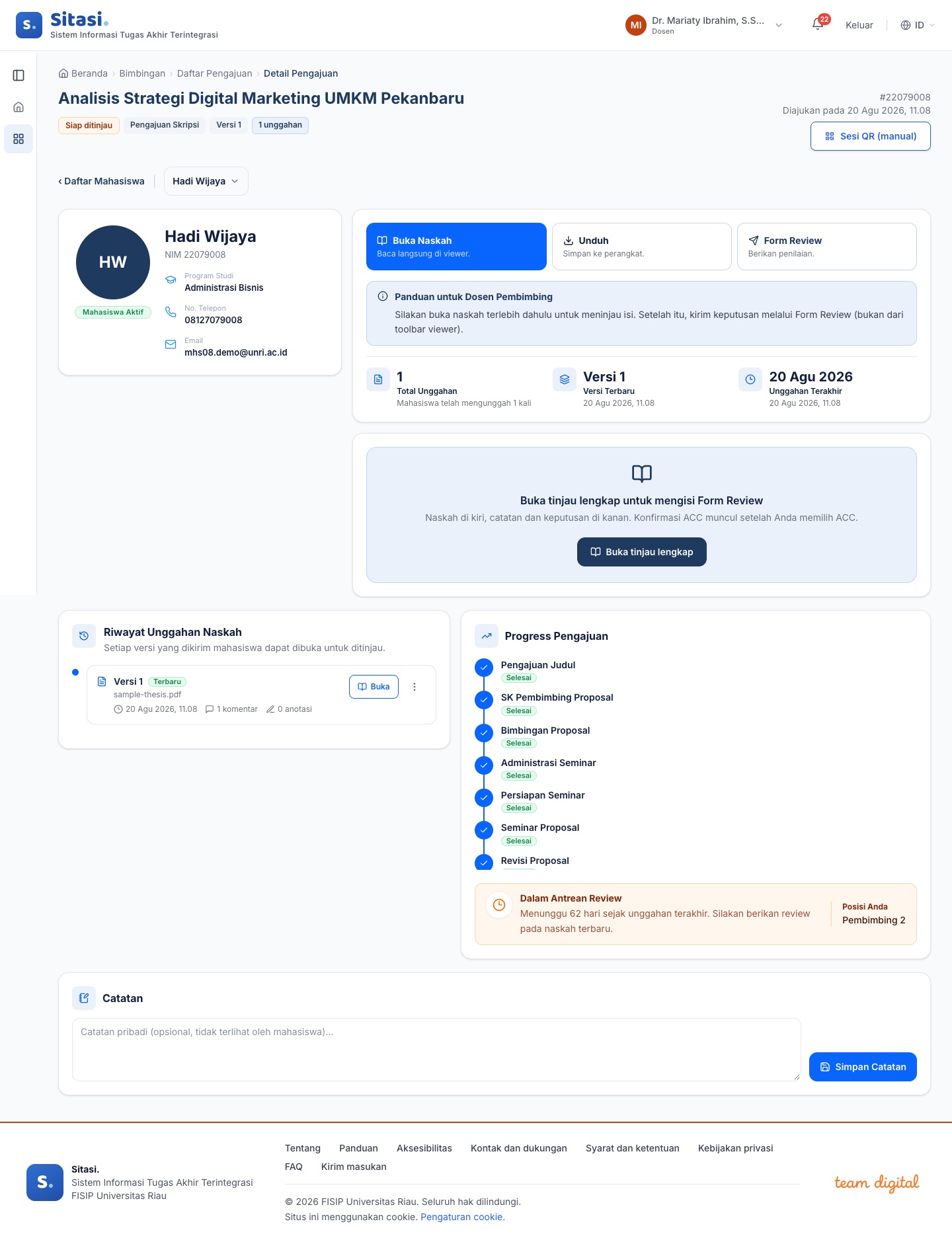 Form Review pada bimbingan tugas akhir