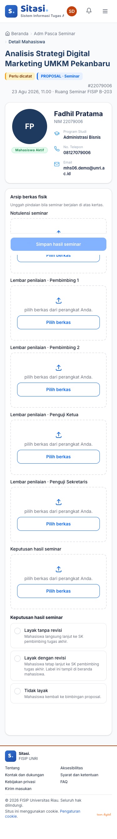 Detail hasil seminar pada layar ponsel