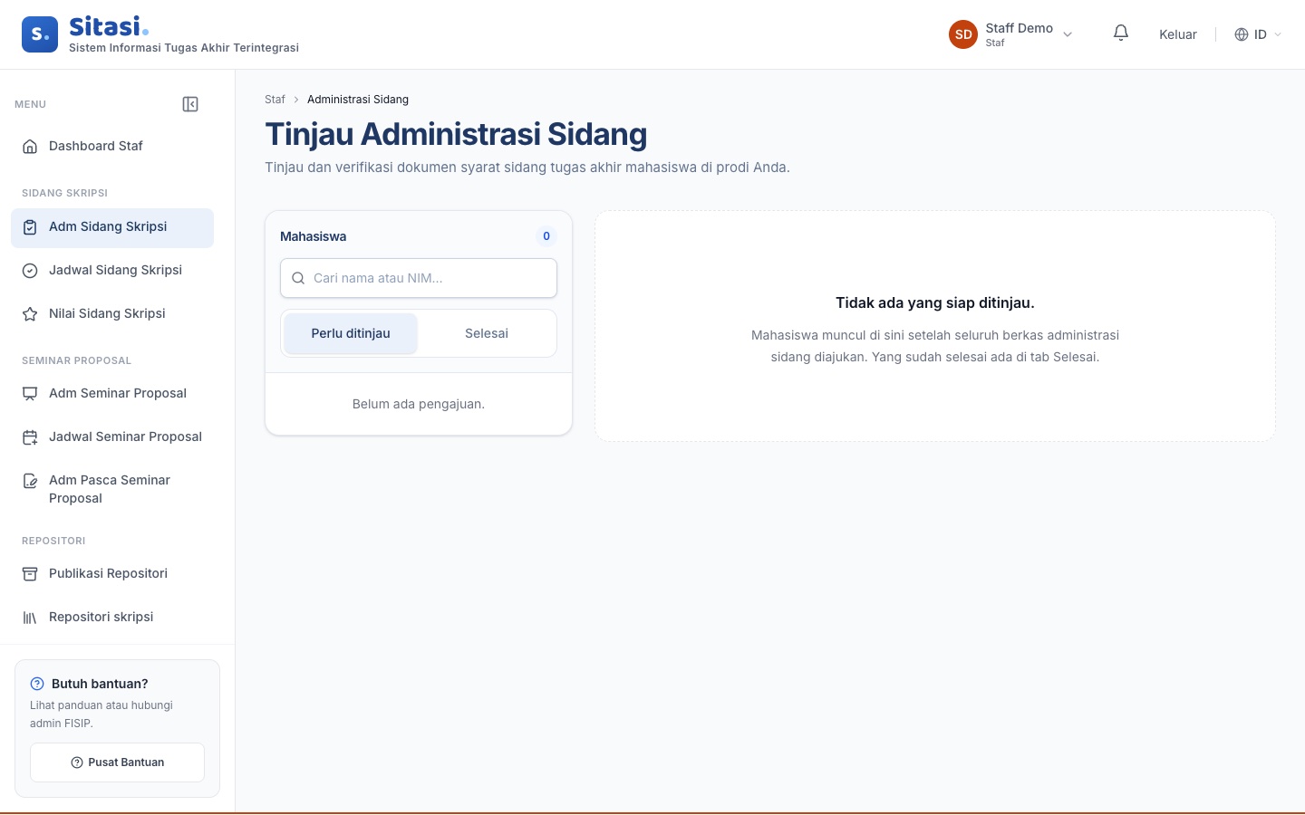 Halaman Administrasi Sidang