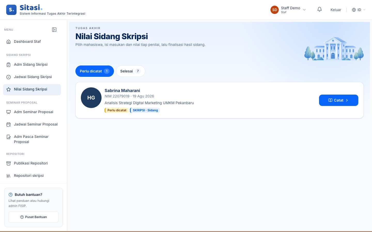 Daftar Nilai Sidang Skripsi