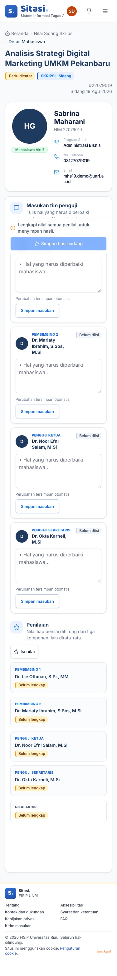 Detail nilai sidang pada layar ponsel