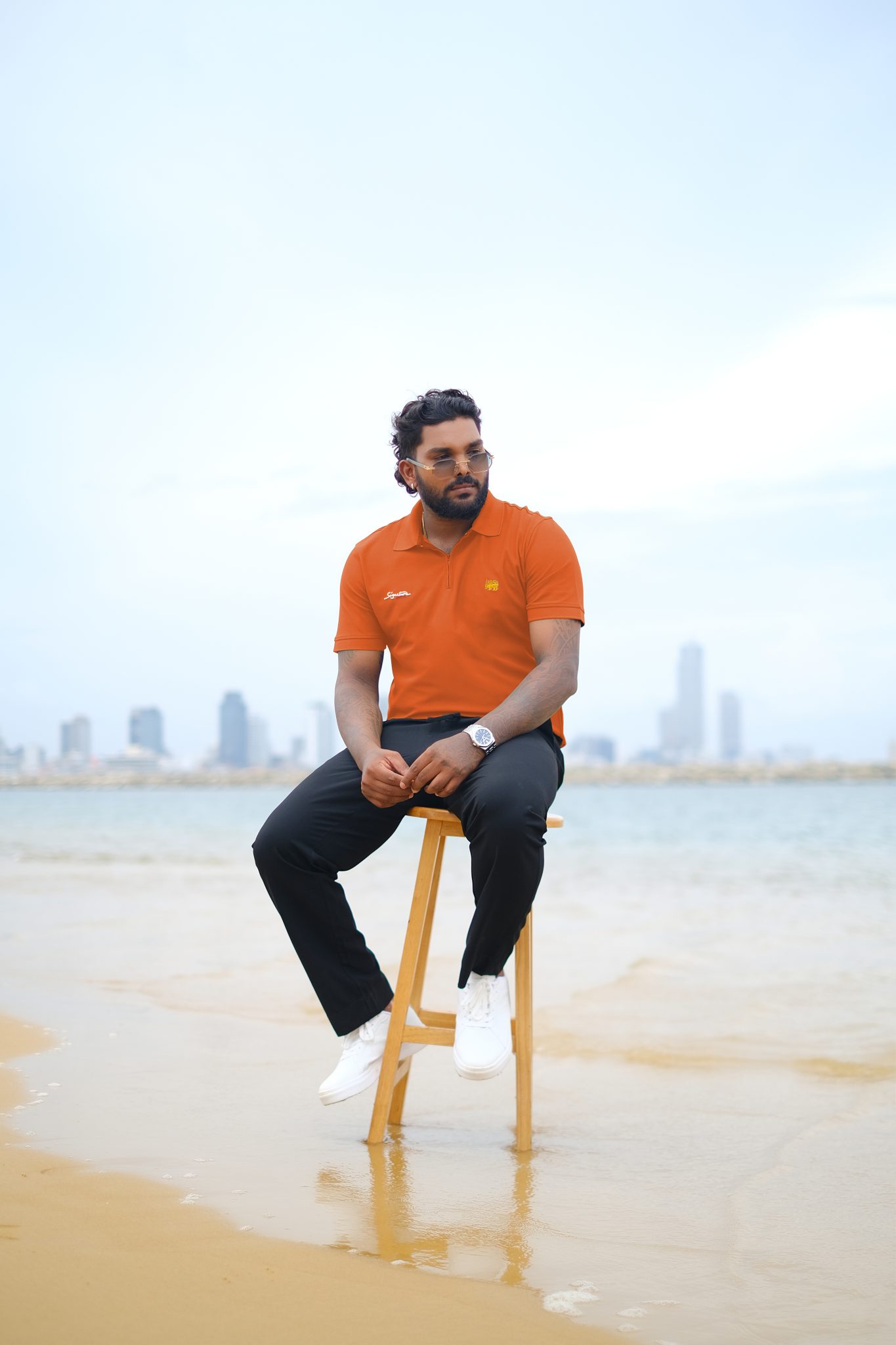 MEN’S LION LOGO POLO NECK ORANGE COLOR REGULAR FIT T-SHIRT