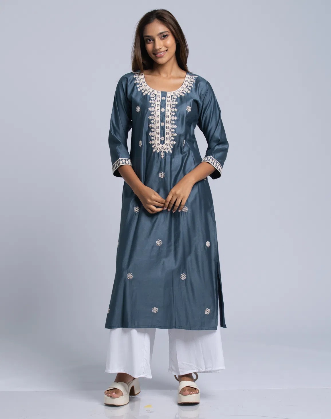Women's Crew Neck A Line Kurta Teal