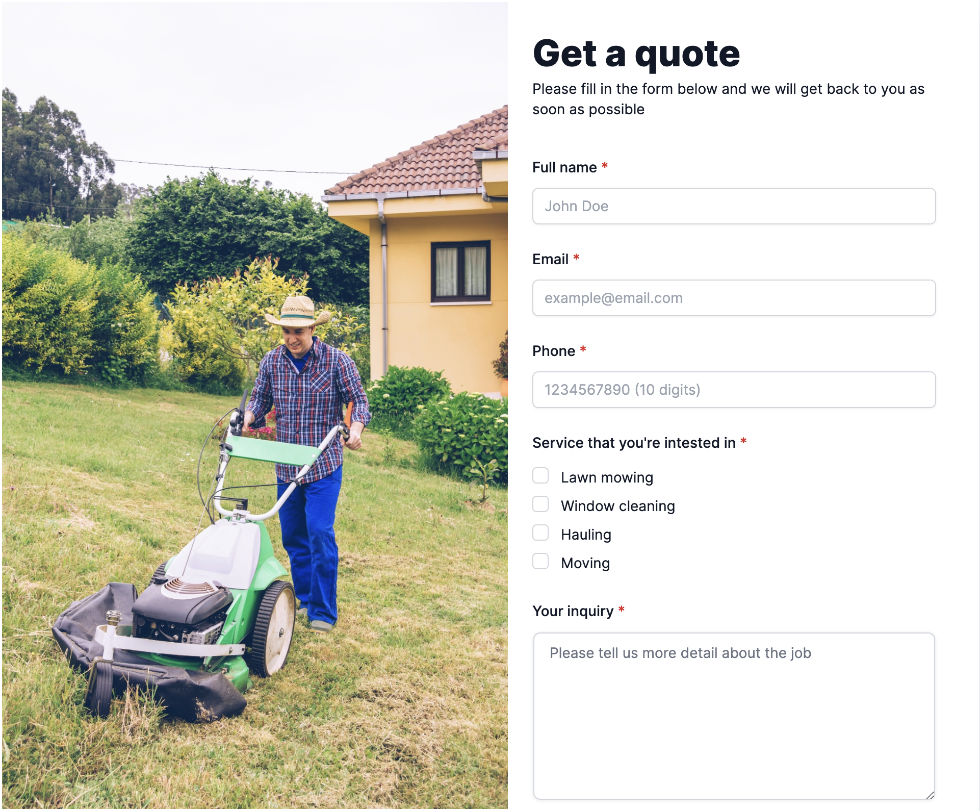 Get a quote form demo