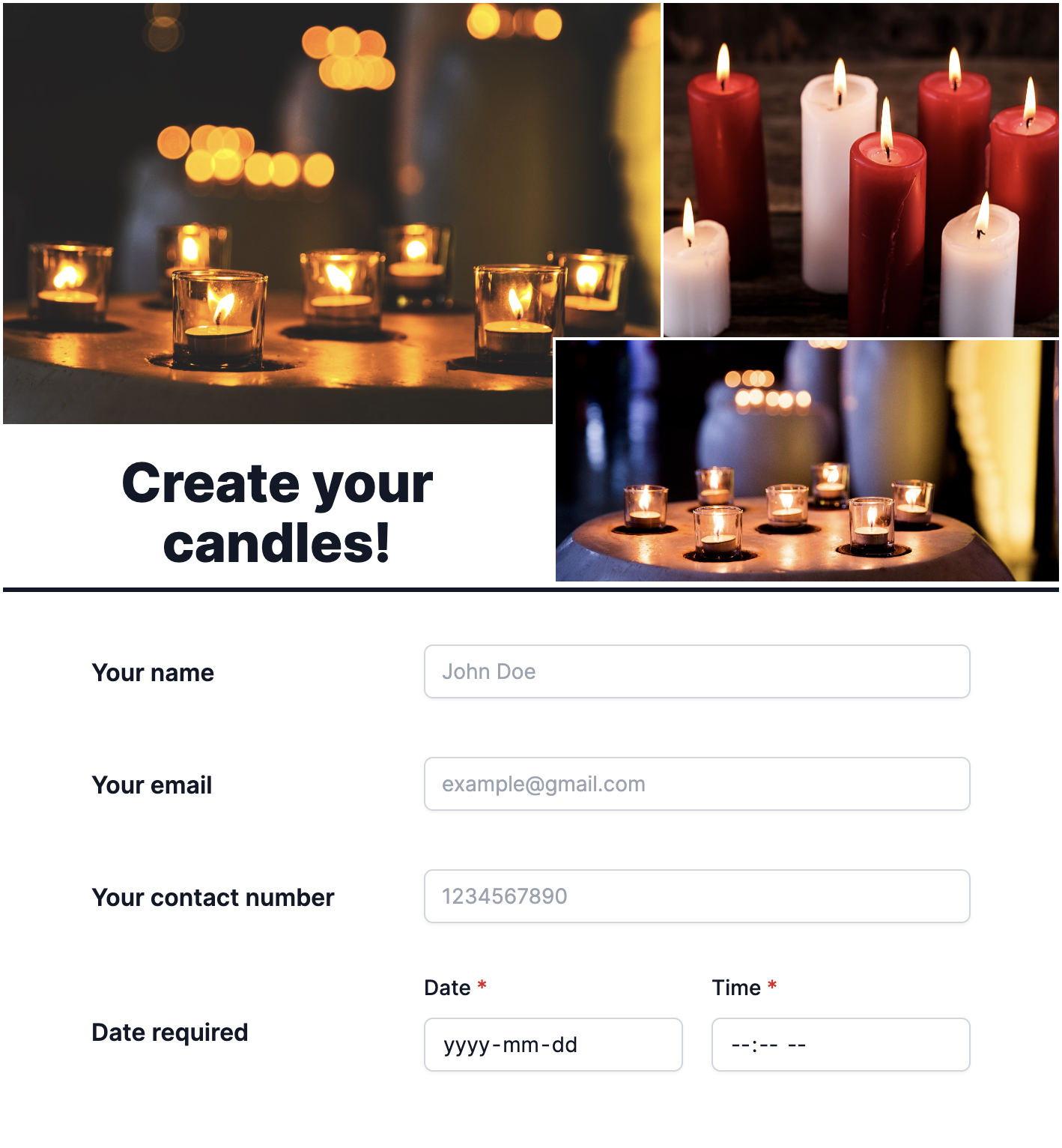 Demo form for candles order