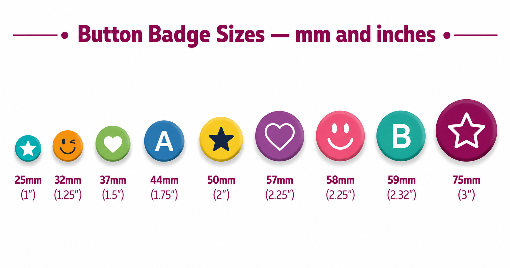 Button Badge Sizes: Complete Chart in mm and Inches