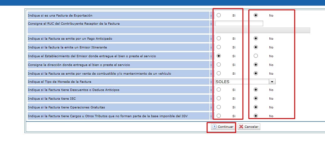 PORTAL SOL Emitir Opciones