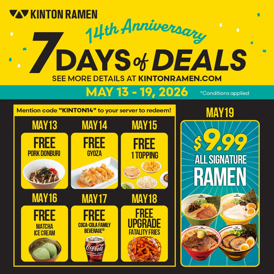14th Anniversary — seven days of deals at KINTON Ramen