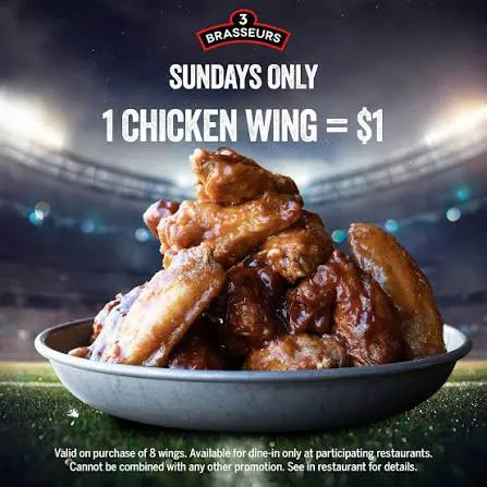 $1 wings on football Sundays at 3 Brasseurs