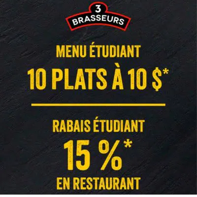 Student discount at 3 Brasseurs