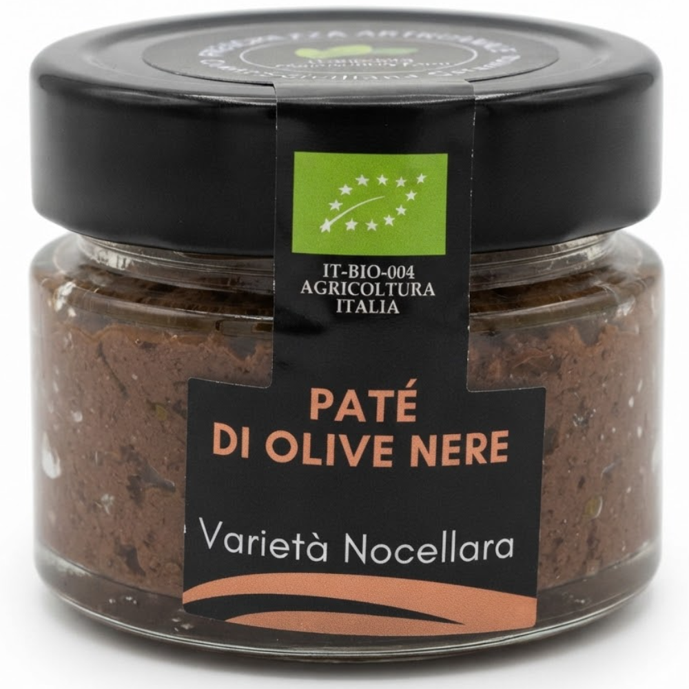 1,2 Kg di Patè Biologico di Olive Nere Nocellara - 12 Pezzi da 100g