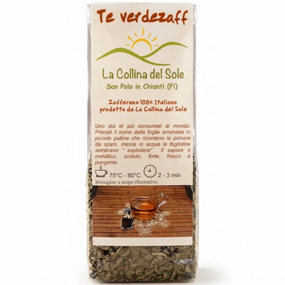 Tè Verde Gunpowder (Camelia Sinensis) in Foglie e Zafferano in Stimmi - 50g