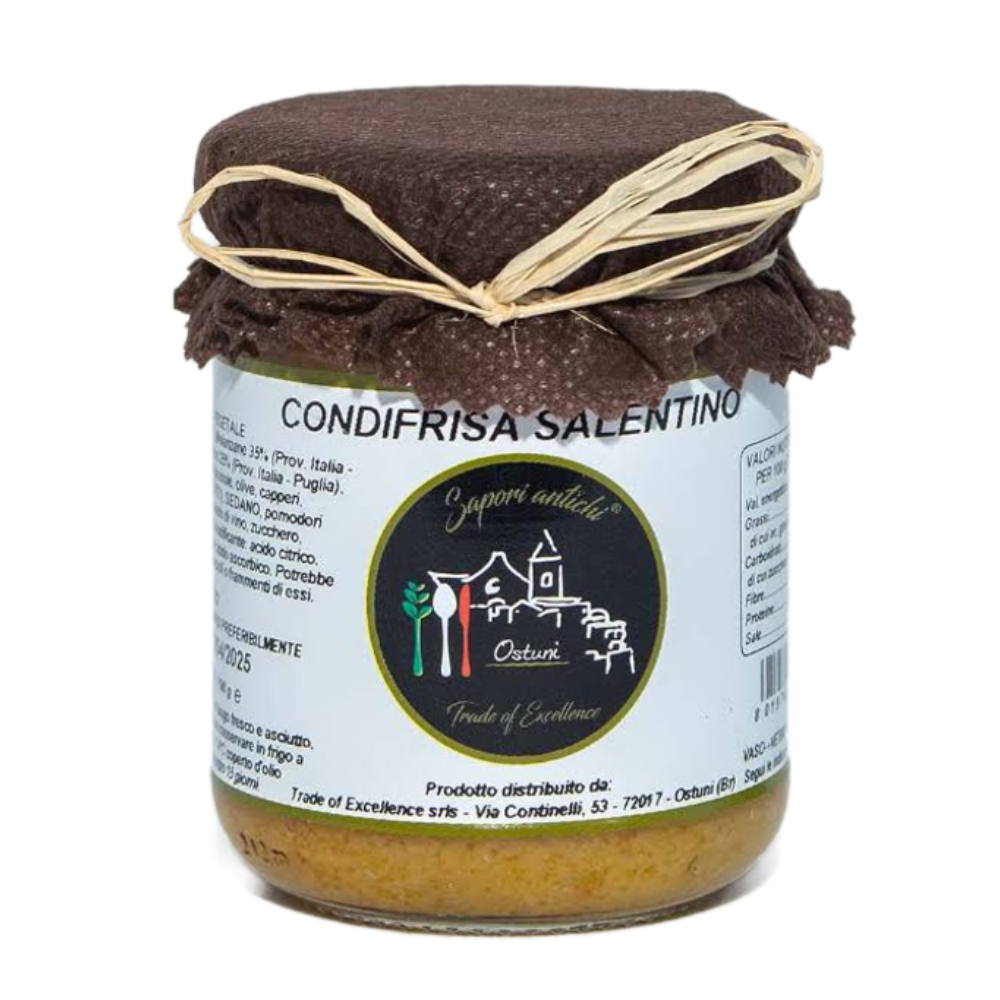 1,5Kg di Condifrisa Salentina con Melanzane, Peperoni, Sedano, Capperi, Cipolline, Pomodori Secchi - 8 Pezzi da 190g