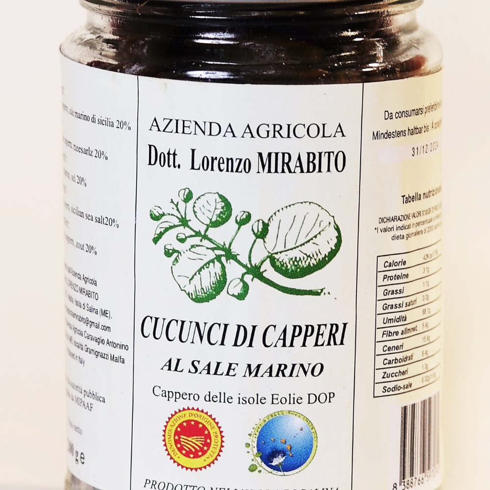Cucunci di Capperi di Salina (Isole Eolie DOP) al Sale Marino - 150g