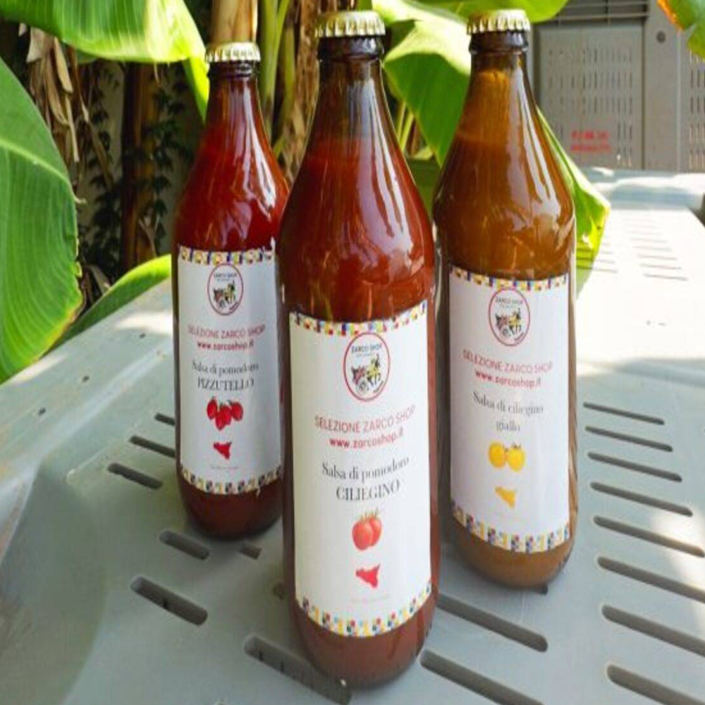 Tris di Salsa Pronta Siciliana: Salsa di Ciliegino Giallo, Ciliegino Rosso e Pomodoro Pizzutello Siciliano - 3 Pezzi da 33cl