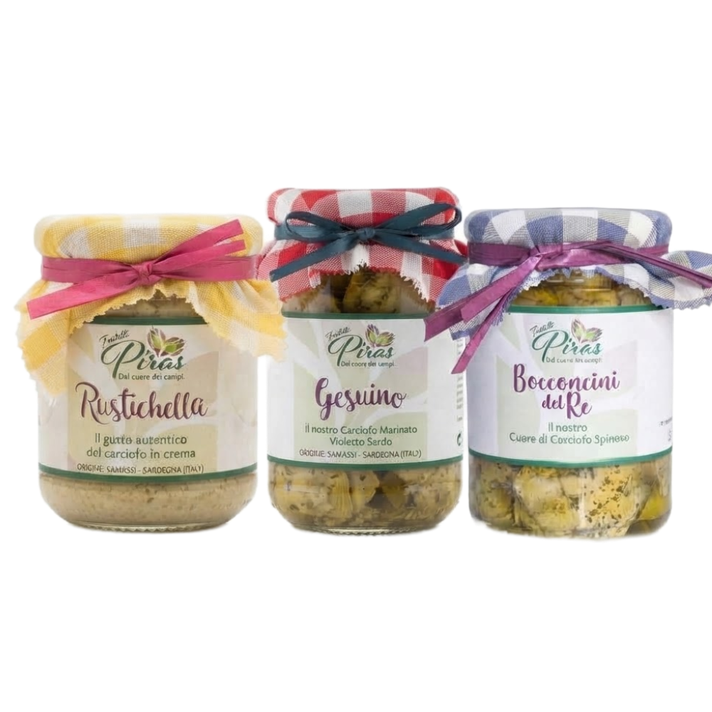 Tris di Carciofini Sardi: Carciofi Violetti Sott'Olio, Crema di Carciofi e Carciofi Spinosi Marinati