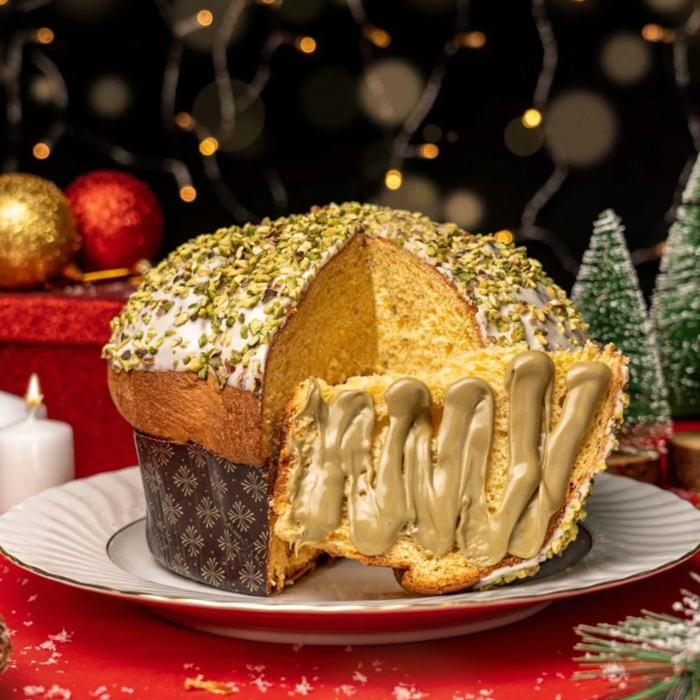 Panettone Artigianale al Pistacchio + Sac à Poche con Crema al Pistacchio da 200g