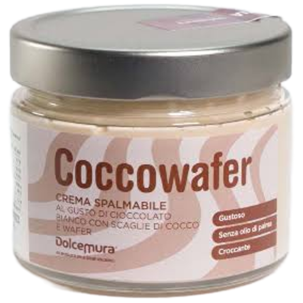 Crema Spalmabile Artigianale al Cioccolato Bianco con scaglie di Cocco e Wafer - Senza Glutine - 250g